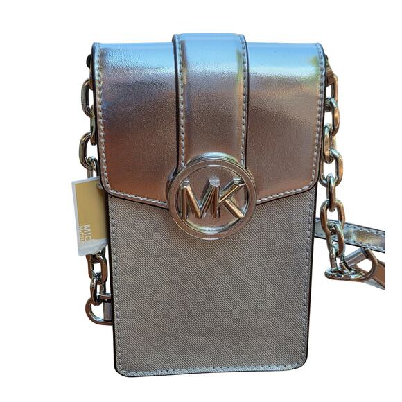 Michael Kors Carmen Small Smartphone Crossbody Bag Silver NWT - Picture 1 of 10
